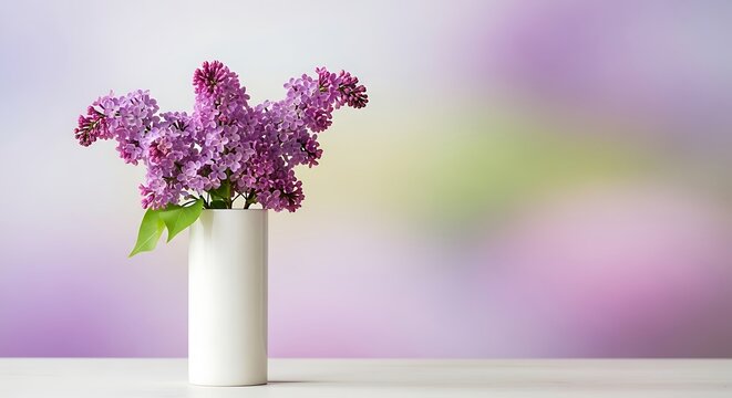 Beautiful bouquet of purple lilac flowers in a white vase