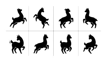 Obraz premium Llama Silhouette Collection, Andean Animal Poses, Vector Graphics Set, Farm Livestock Icons
