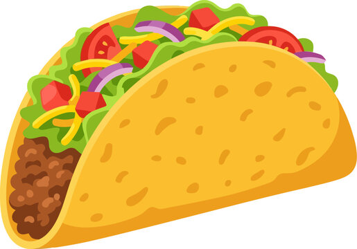Crispy hard shell taco with ground beef, lettuce, tomatoes, cheese, and onions