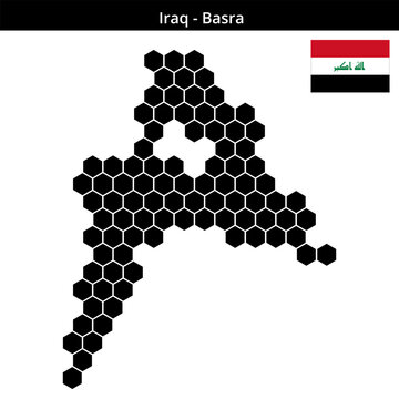 Map of Iraq region Basra in larger hexagonal shaped dots