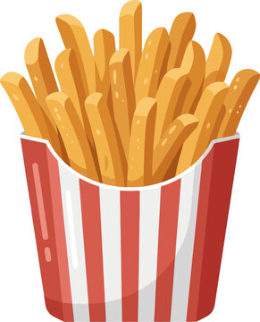 Flat vector illustration of a red and white striped container of french fries
