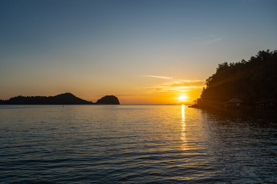 Sunset over Bolilanga Island, Togian archipelago, Sulawesi, Indonesia