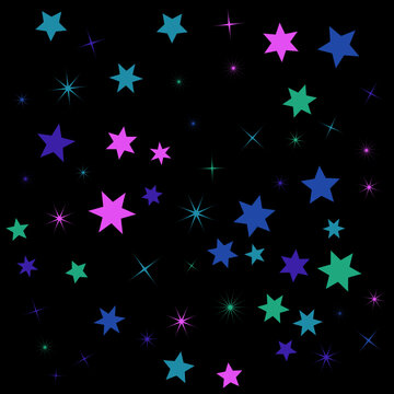 Colorful geometric stars and sparkles on transparent background design