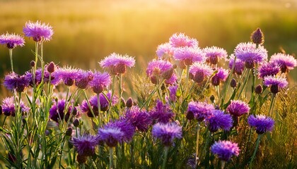Fototapeta premium Purple Flowers Of Scabiose Cornflower Centaurea Scabiosa Or Centaurea Phrygia Meadow Plant