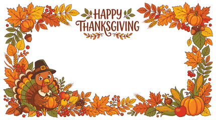 Fototapeta premium Happy Thanksgiving Turkey Decoration Border Frame.