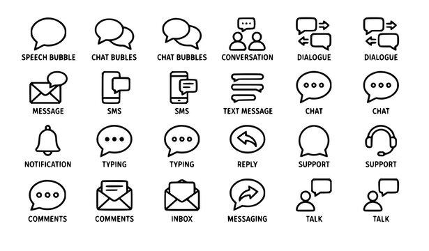 Message Talk Chat Speech Bubble SMS Dialogue Editable Stroke Outline Icon Set Flat Vector Illustration