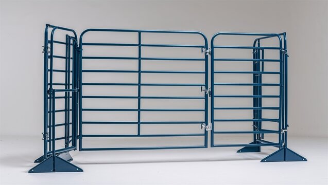 Blue metal livestock corral panel isolated on white