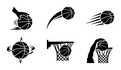 Basketball Action Icons Set, Dynamic Sports Vector Graphics, Slam Dunk and Dribble Illustrations, Game Play Elements, Athletic Motion Symbols © Imran