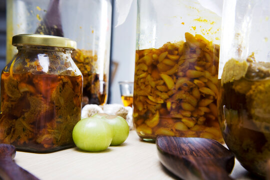 Jars filled with pickle 
