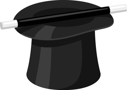 Magic hat with a magic wand isolated on white background