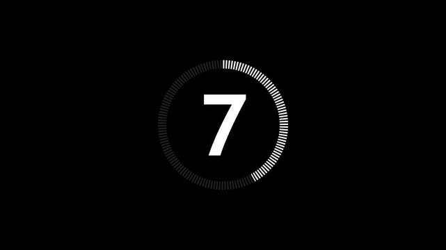Circle countdown 12 seconds animation 4k with white text.