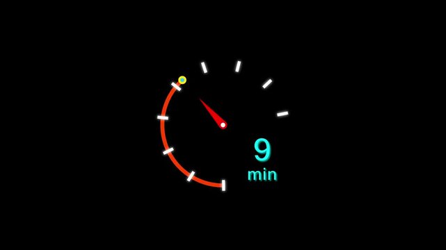 9 Min clock icon animation. 9 minute animation on black background and creating a stunning 4k video.