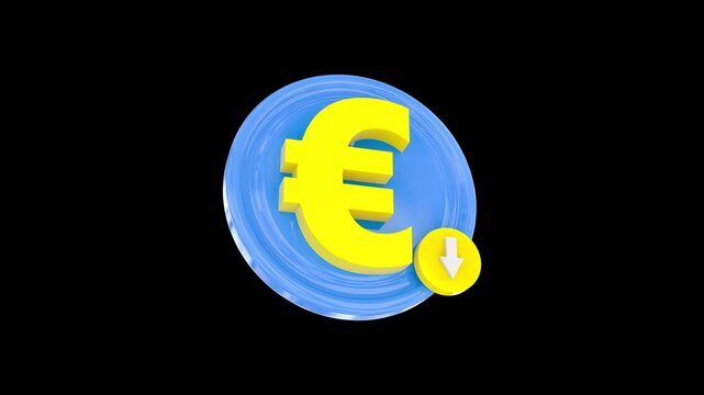 3D euro symbol with down arrow