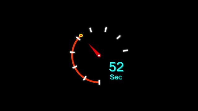 52 Sec clock icon animation. 52 Second animation on black background and creating a stunning 4k animation.