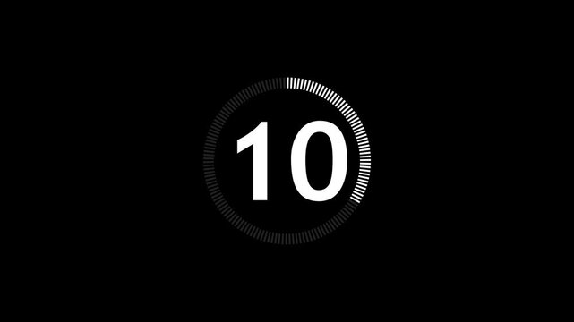 Circle countdown 15 seconds animation 4k with white text.