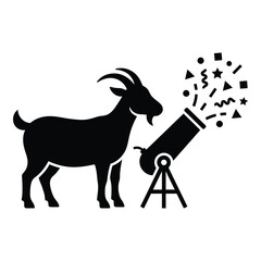 Goat looking through a telescope with stars and shapes coming out  astronomy animal icon © Md