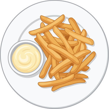 Plate of crispy french fries with a side of creamy dipping sauce