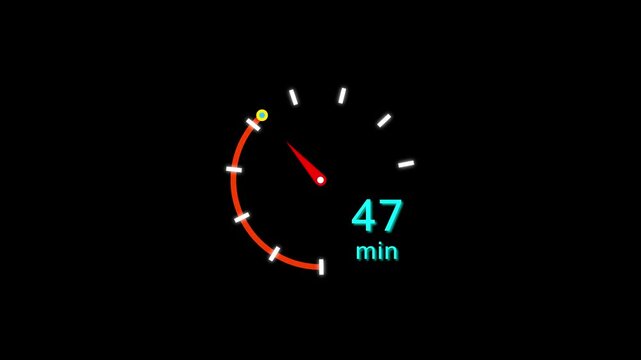 47 Min clock icon animation. 47 minute animation on black background and creating a stunning 4k video.