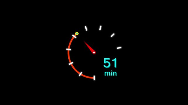 51 Min clock icon animation. 51 minute animation on black background and creating a stunning 4k video.