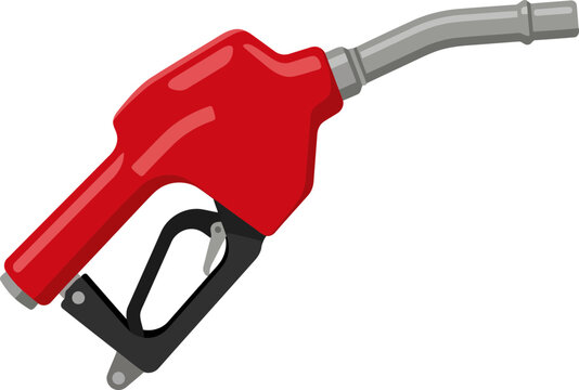 Red fuel pump nozzle for gasoline or diesel refueling isolated on white background