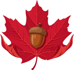 Red maple leaf with acorn isolated on white background © Your Vectors
