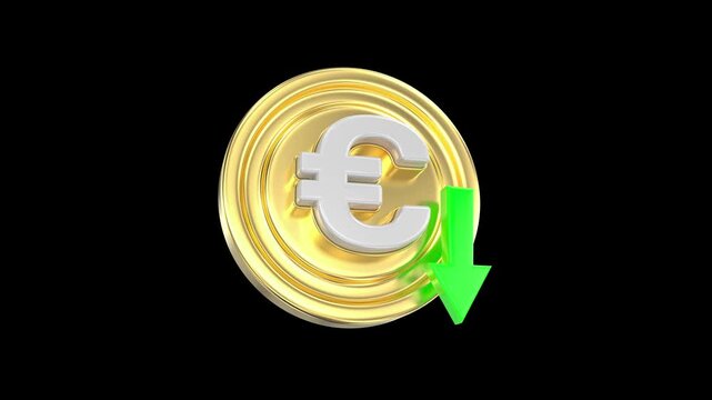 3D gold euro coin green arrow