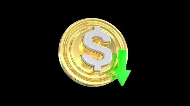 3D gold coin with down arrow