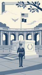 Obraz premium Tomb of Unknown Soldier Arlington Guard Duty USA Flag Patriotism Monument