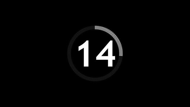 19 seconds circle countdown timer animation from 19 to 0 seconds on transparent background with alpha channel, countdown video