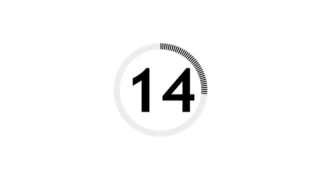 19 seconds circle countdown timer animation from 19 to 0 seconds on transparent background with alpha channel, countdown video