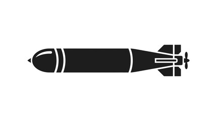 Obraz premium Torpedo Silhouette Icon, Naval Weapon, Military Technology, Underwater Warfare