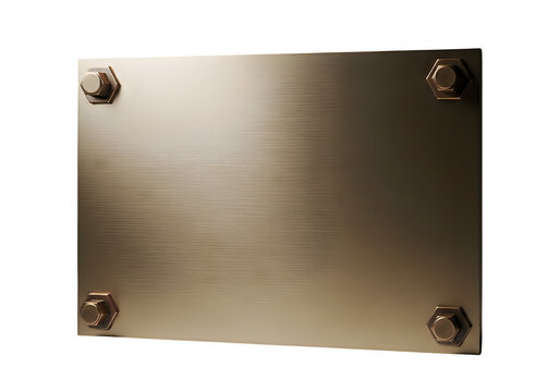 Empty rectangular metal sign with bolts in corners isolated on transparent background, isolated on white background