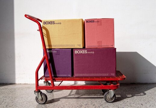 Boxes On Hand Trolley Mockup