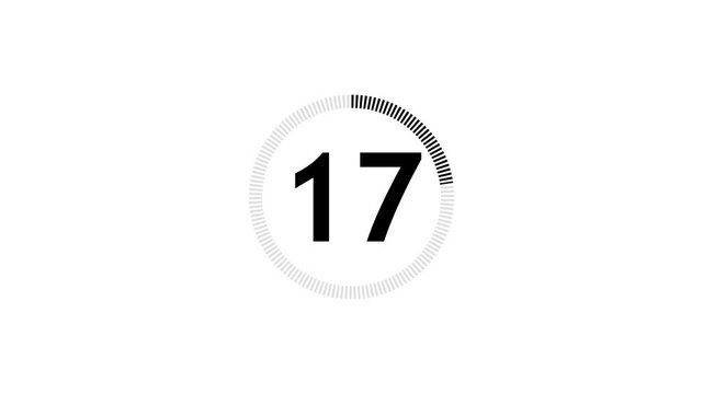 22 seconds circle countdown timer animation from 22 to 0 seconds on transparent background with alpha channel, countdown video