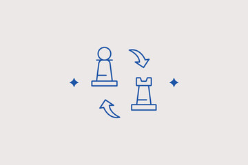 Pawn and rook exchange line icon for tactics. Vector illustration for business transition, trade, upgrade, workflow. © HenryFord