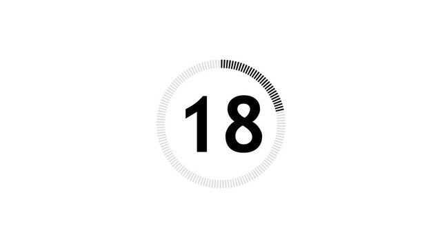 23 seconds circle countdown timer animation from 23 to 0 seconds on transparent background with alpha channel, countdown video