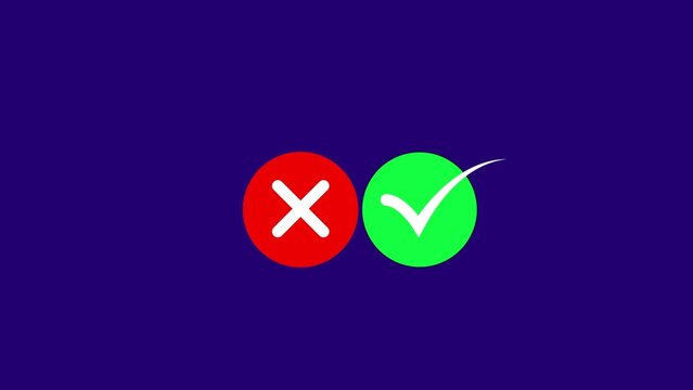 Red cross and green checkmark symbols on purple background.