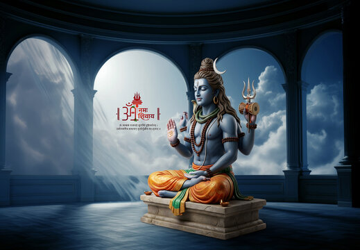 AI Generated Illustration for lord Shiva sanskrit shlok - Om Tryambakam Yajamahe Sugandhim Pushtivardhanam Urvarukmiv Bandhanan Mrityor Mukshiya Mamritat calligraphy