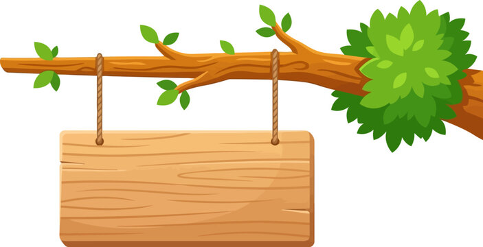 Wooden sign hanging on a tree branch