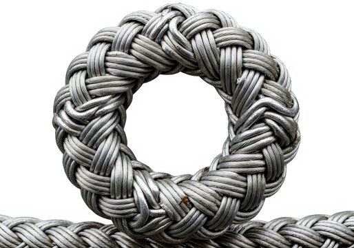 Circular braided rope knot on a flat surface isolated on transparent background, isolated on white background