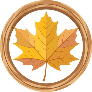Yellow maple leaf inside a circular wooden frame