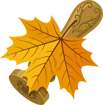 Yellow maple leaf with vintage wax seal stamp, autumn correspondence concept, flat vector illustration