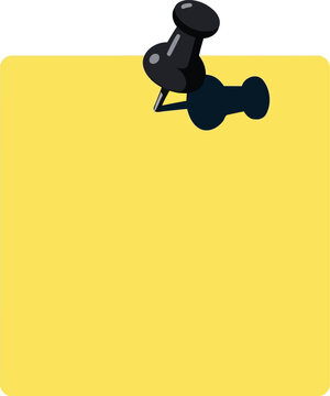 Yellow sticky note with a push pin isolated on white background