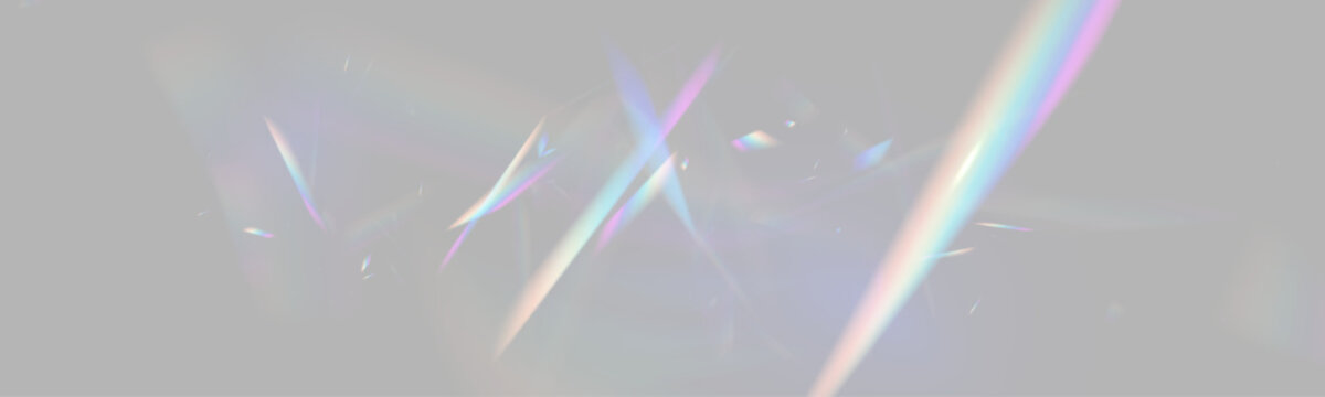 Light streak overlay pattern designs. Set Rainbow crystal light leak flare reflection effect. Transparent refraction elements. Vector illustration.	