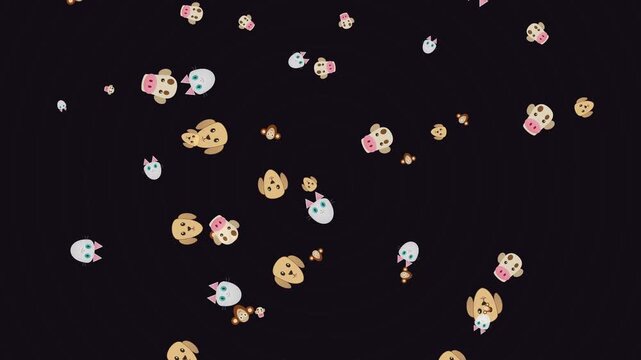 Animated Animal Faces Rotating in a Circular Pattern on Dark Background