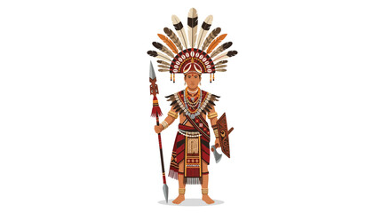 Obraz premium Indigenous Warrior with Spear and Shield, Tribal Attire
