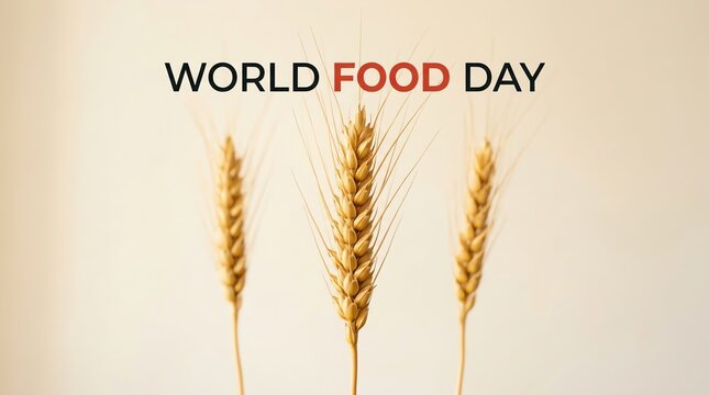 World Food Day wheat ears on beige background