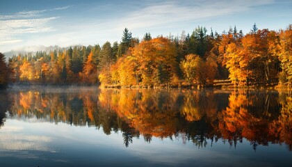 Obraz premium Autumn Forest Reflection In Calm Water