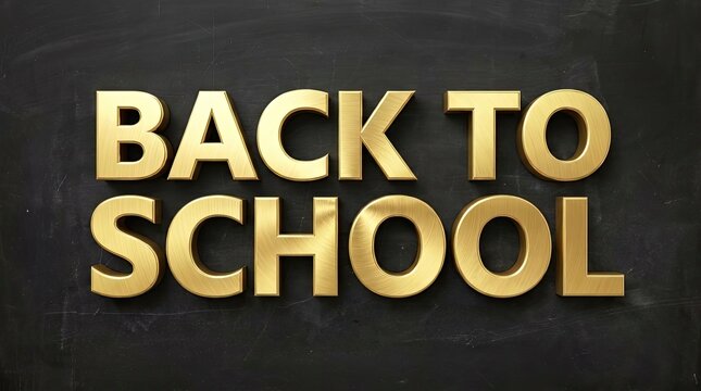 Back to School 3D gold lettering on dark background.
