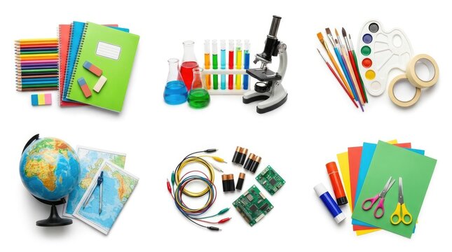 Educational supplies and science lab tools.
